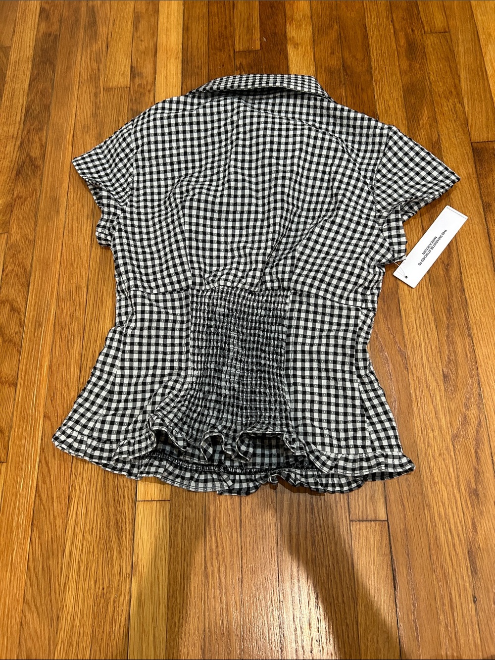Princess Polly Black and White Gingham Peplum Button-Up Top - Picture 3 of 6